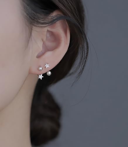 Reffeer Solid 925 Sterling Silver Star Half Hoop Earrings Open Huggie Hoops for Women Teens CZ Star Hoop Earrings Ball Cuffs2