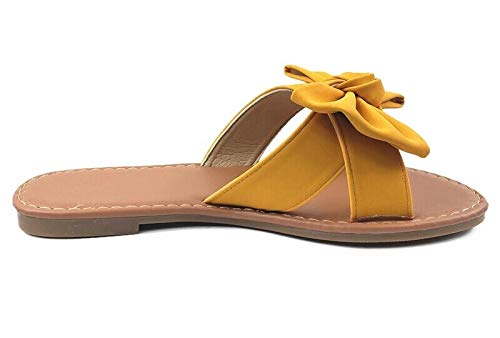 Image of Tiara Women's Bow Sandals, Slip On Flat Slides with Bow Detail | Cute Summer Sandals, Cushioned for All-Day Comfort - Great for Beach, Vacation & Everyday Wear