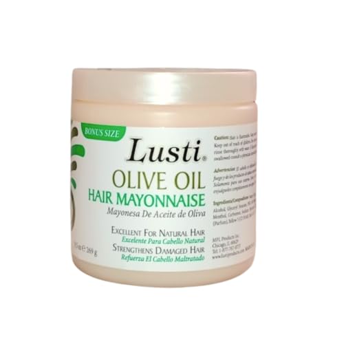 Lusti Olive Oil Hair Mask Mayonnaise, 8 fl oz - Rejuvenate Hair & Scalp - Repair Dry and Damaged Hair & Increase Moisture in Natural Hair (227 g)