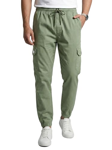 Image of Beyoung Cotton Solid Elastic with Drawstring Cargo Joggers for Men | Regular Fit | 2 Spacious Pockets | Smooth Texture