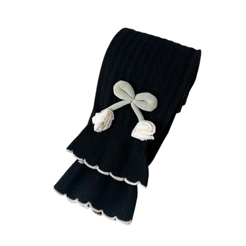 Toddler Girls Footless Knit Ribbed Tights Soft Breathable Seamless Cute Pants with Bow