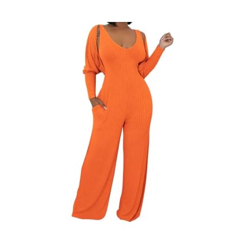 Mintsnow Womens 2 Piece Outfits Ribbed Long Sleeve Cape Tank Top Wide Leg Jumpsuits with Pockets Casual Lounge Set Cover