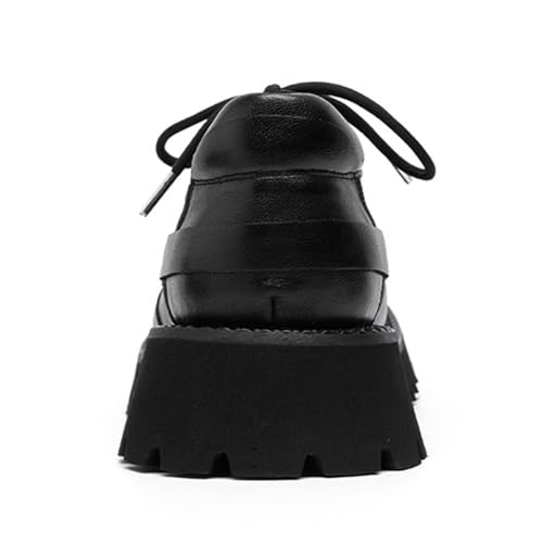Mens Black Leather Platform Lace Up Dress Oxfords Shoes Classic Wide Round Toe Comfort Non-Slip Chunky Heel Lug Sole Heightening Derby Shoes3