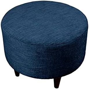 MJL Furniture Designs Sophia Collection Lucky Series Contemporary Round Ottoman, Denim/Dark Blue/Wooden Legs