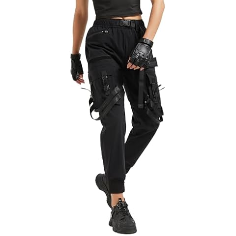 MEINVQIAOTI Functional Techwear Punk Dark Goth Pants Jogger Tactical 7 Pockets high Waisted Black Cargo Pants for Women（Black，XL） Cover