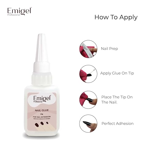 Image of Emigel Professional Nail Glue for Artificial Nail Extensions with Brush On Applicator | Professional Grade | Quick-Drying Glue for Long Lasting and Secure Nail (20g)