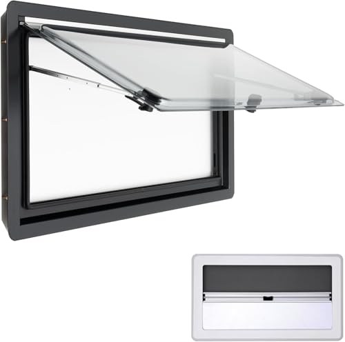 DIFU - Ventana para caravana, 900 x 500 mm, certificado ECE R43, doble cristal acrílico, con mosquitera y persiana, protección contra insectos