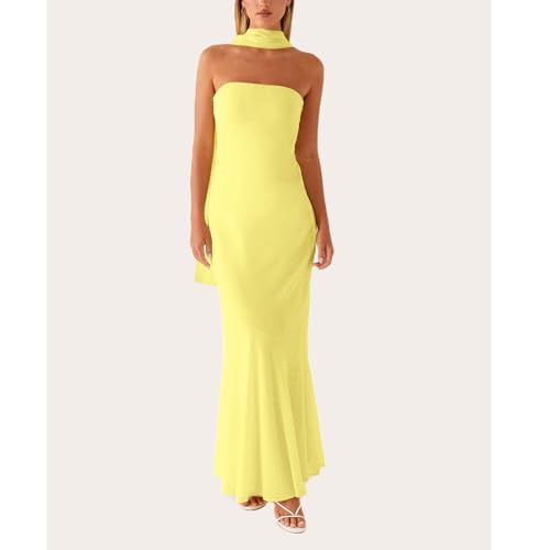 Image of Women Strapless Floral Dress with Sarf Mesh Tube Maxi Dress Summer Cocktail Wedding Guest