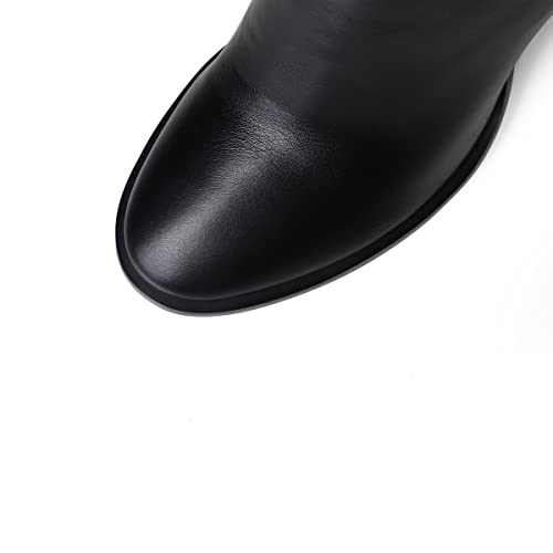 MODENCOCO Women's Round Toe Matte Zipper Leather Chunky High Heel Knee High Boots 4 Inch 6