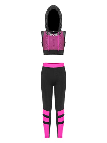 Hedmy Girls Sports Dance Outfit 3 Piece Activewear Set Sleeveless Mesh Hoodie Tank Top and Athletic Leggings3