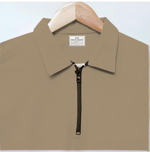 Image of Mack Jonney Ribbed |Regular Fit | Half Sleeves 100% Cotton Polo Neck Self Design with Zip T-Shirt for Men-M671