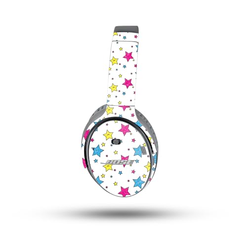 Image of MightySkins Glossy Glitter Skin Compatible with Bose QuietComfort 35 II Headphones - Smiley Stars | Protective, Durable High-Gloss Glitter Finish | Easy to Apply
