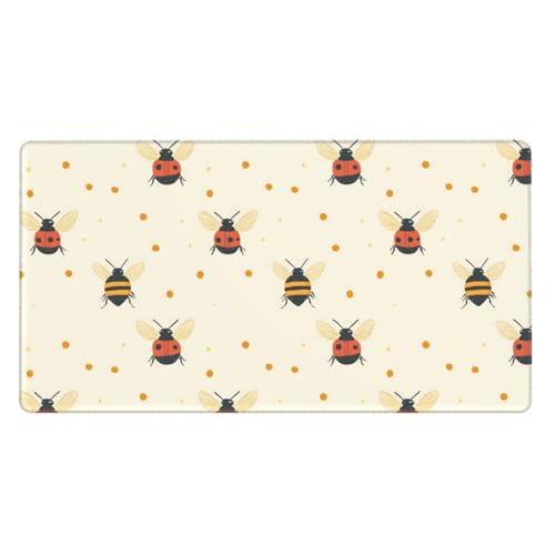 Grand tapis de souris de jeu coccinelle en caoutchouc avec bords cousus pour bureau