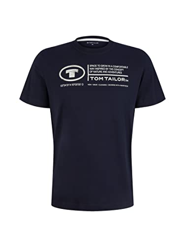 TOM TAILOR Herren Basic T-Shirt mit Print aus Baumwolle, sky captain blue, XL – Ansicht 5