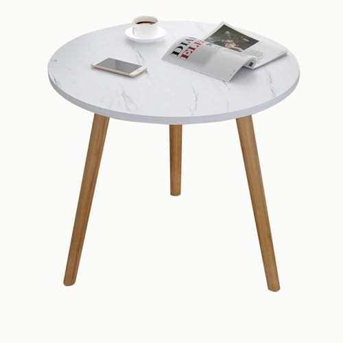 Image of BROWN ART SHOPPEE Coffee Table Faux Marble Design Table Side Table, Round Solid Wood End Table Coffee Table Flower Stand Sofa Side For Living Room Balcony Furniture Decor Corner table-15x15x18 (White)