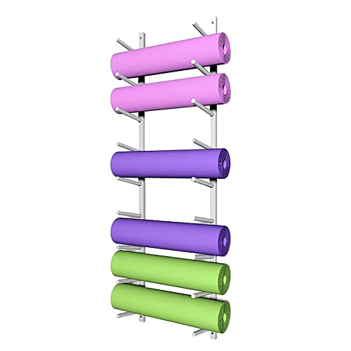 Support mural tapis de yoga blanc et rangement rouleau mousse fitness