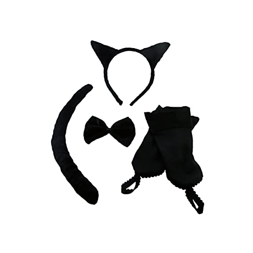 Kit Fantasia Gato Preto Halloween Carnaval C/ 1 Kits 4 pçs.