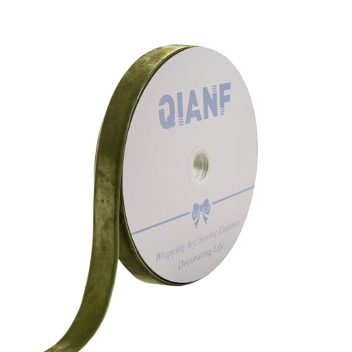 QIANF Vintage Moss Green Velvet Ribbon Christmas Ribbon for Gift Wrapping Crafts Christmas Tree Ornaments Garland Decorations 1 Inch X 25Yd