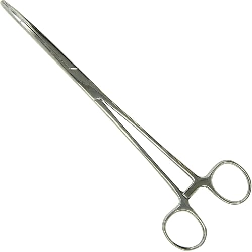 Precision Kelly Hemostat Forceps Locking Tweezers Clamp, Silver, Straight and Curved Stainless Steel (Straight, 12")