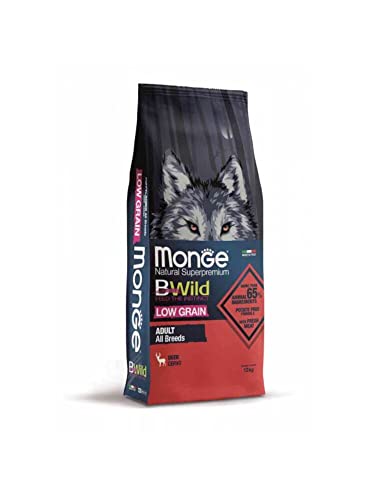 Monge BWILD ADULT DEER, cibo per cani per tutte le razze ( secco con carne magra di cervo, con pochi cereali, molto ricco di fibre e vitamine, contenuto: 12 kg)