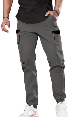 Calça cargo masculina, perna reta, caminhada, treino ao ar livre com bolso, Cinza escuro, G