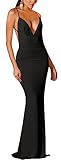 Women Sexy Halter Deep V Club Party Formal Strap Maxi Cocktail Dress Black S