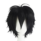 UUYYEO Short Anime Wig Layered Synthetic Wig Cosplay Party Wig Fluffy Hair Wig Halloween Costume Wig Fancy Dress Wig Carnival Night Club Wig for Women Men Black