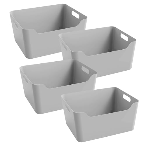 Image of KOLORR Jolly Plastic XL Baskets with Handle for Storage Box| Multipurpose Light Weight Plastic Baskets organiser for Clothes Toys Stationary Cosmetics Livingroom Bathroom | Pack of 4 - Grey