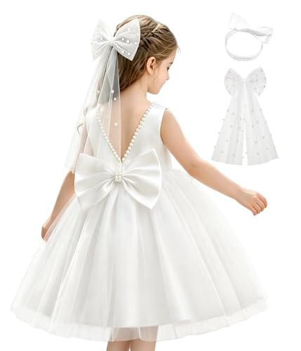 GRIVOS Flower Girl Dress for Wedding White Flower Girl Dress Toddler Lace Backless Girls Special Occasion Dresses