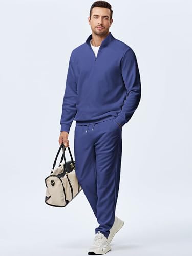 Men's Tracksuit 2 Piece Outfits Polo Quarter Zip Pullover Sweatsuits Jogging Sweatpants Athletic Sweat Suit Sets4