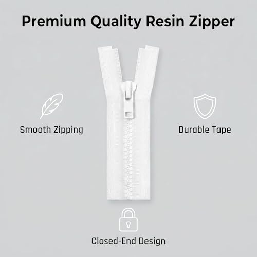 Image of Sawoake 2PCS #5 100 Inch Separating Jacket Zippers for Sewing Coats Jacket Zipper White Molded Plastic Zippers Bulk Tailor DIY Sewing Tools for Garment /Bags /Home Textile