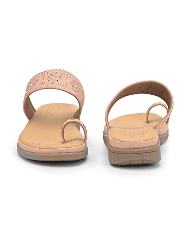 Image of Liberty Healers ELN-12 Casual Toe Ring Slipper for Women - Beige & Peach | Slip-on /Flats Slippers - Durable and Lightweight | Comfortable and Soft Outsole for Everyday Wear - Cushioned Footbed