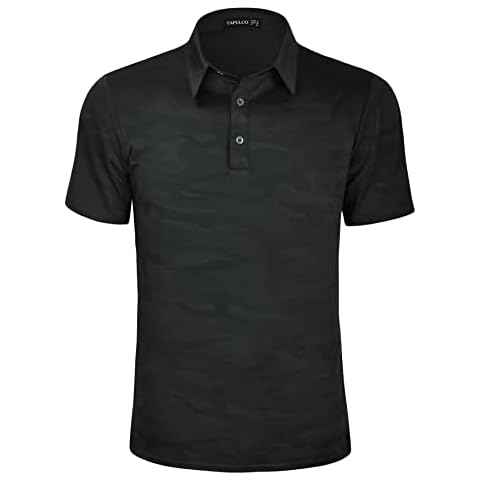 TAPULCO Mens Quick Dry Polo Shirts Camouflage Pattern Performance Athletic Lightweight Breathable Casual Golf Tshirts, Short Sleeve - Camo Black, Medium Cover