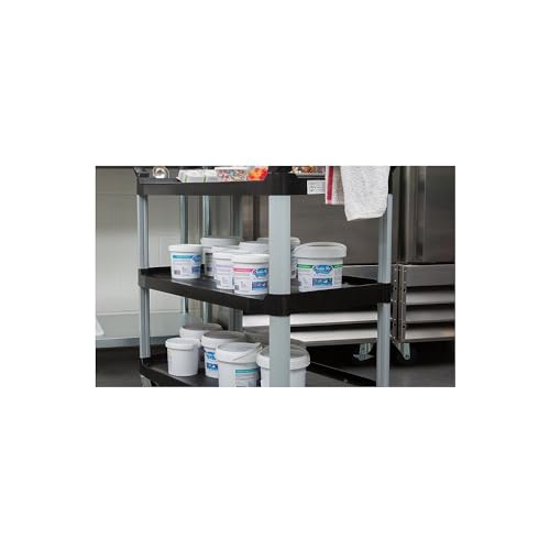 Image of Rubbermaid Commercial Products Heavy Duty 3-Shelf Rolling Service /Utility /Push Cart, 300 lbs. Capacity, Black, for Restaurant /Cleaning /Office use (FG409100BLA)