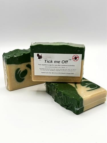 3 Bars Tick me Off Tick Repellent Soap for All Outdoors Activities: Hiking Camping Gardening Fishing Hunting etc. The Green Cap Soap. Three Large Bars.
