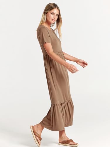 Image of ANRABESS Womens 2026 Summer Casual Maxi Dress A line Tiered Flowy Short Sleeve Crewneck T Shirt Beach Travel Long Dresses