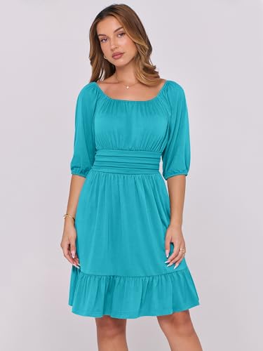 Image of ANRABESS Womens Lantern Short Sleeve Square Neck Casual Flowy Mini Dresses 2026 Holiday Summer Spring Beach Vacation Clothes