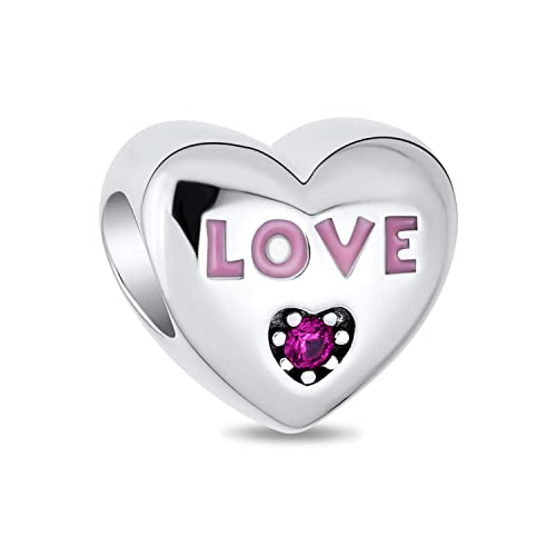 Abalorio corazón plata .925 charm para pulsera europea con esmalte rosa