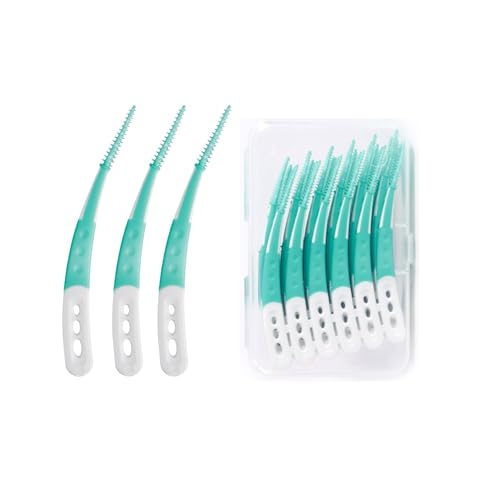 60 Pièces Bâtonnet Interdentaires, Bâton de Fil Dentaire Portable, Soft Silicone Brosse à Dents Conception Incurvée Fil Dentaire Bâtonnets de Nettoyage pour Hygiène Bucco-dentaire Adultes Enfants(Vert
