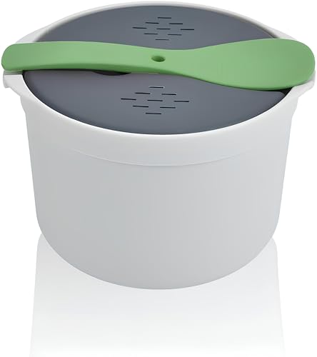 Msiud Arrocera para Microondas, 2L Olla Pasta Con Colador Vaporera Cocinar Arroz y Granos Material PP de Grado Alimenticio Juego Olla Al Apto Lavavajillas Cocina Hasta 6 Tazas (Verde)