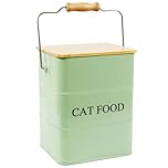 Geyecete Metal Cat Food Container - 6L - Hermetic Boxes for Food and Treat Animals - Wood Lids - Coated Carbon Steel - Cat Food Tray with Handle - Green