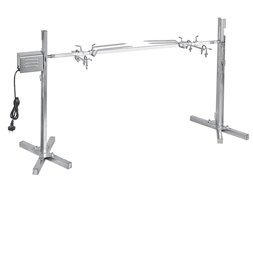 Juego de asador de acero inoxidable con motor de 15 W, altura ajustable, capacidad de 155 libras para asar al aire libre