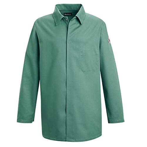 Bulwark Flame Resistant 9 oz Twill Cotton Excel FR Regular Work Coat with Top Stitched Collar, Visual Green, X-Large