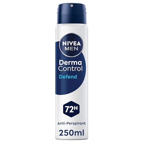 NIVEA MEN Derma Control Defend Spray (250ml) Anti-Perspirant Spray for Defence Against Odour and Staining 72H Protection Deodorant for Sensitive Skin
