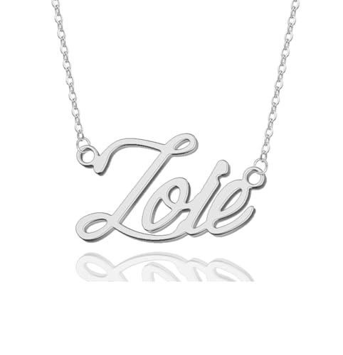 AOLO Zoie Name Necklace for Women Silver Stainless Steel - Personalized Nameplate Jewelry Birthday Gift for Mom Adjustable Chain 16-18 Inch
