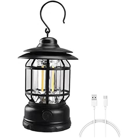 Rechargeable LED Camping Lantern, Portable USB Tents Camping Lights with 1200mAh Battery, Super Bright Retro Camping Lamp Torch for Home Indoors Power Outage Emergency Outdoor Garden (Black(1200mAh)) Cover