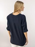 Zwillingsherz Damen Musselin Bluse Tunika Uni – Luftige Longbluse aus 100% Baumwolle – Sommer Shirt mit V-Ausschnitt und 3/4 Arm – Leichtes Oversize Oberteil für Freizeit Urlaub Strand – Ansicht 3