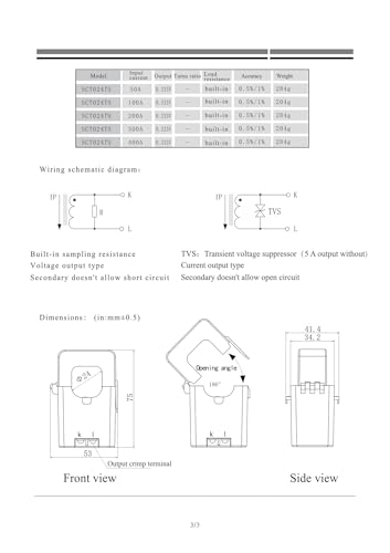 Transformateur de courant ouvrant SCT024TS capteur de mesure électrique 250A 5A - 5