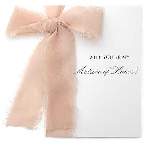 SEEBERY Matron of Honor Proposal Gift Set - Will You Be My Matron of Honor Card with Envelope, Gold Stickers & Ribbon Bow for Wedding or Bridal Shower, Champagne