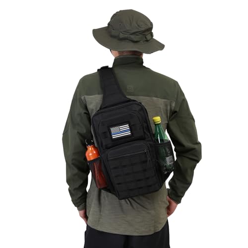 Image of Rover Sling Pack Tactical Shoulder Sling Bag Backpack with Bottle Holder Crossbody Chest Bag, Black